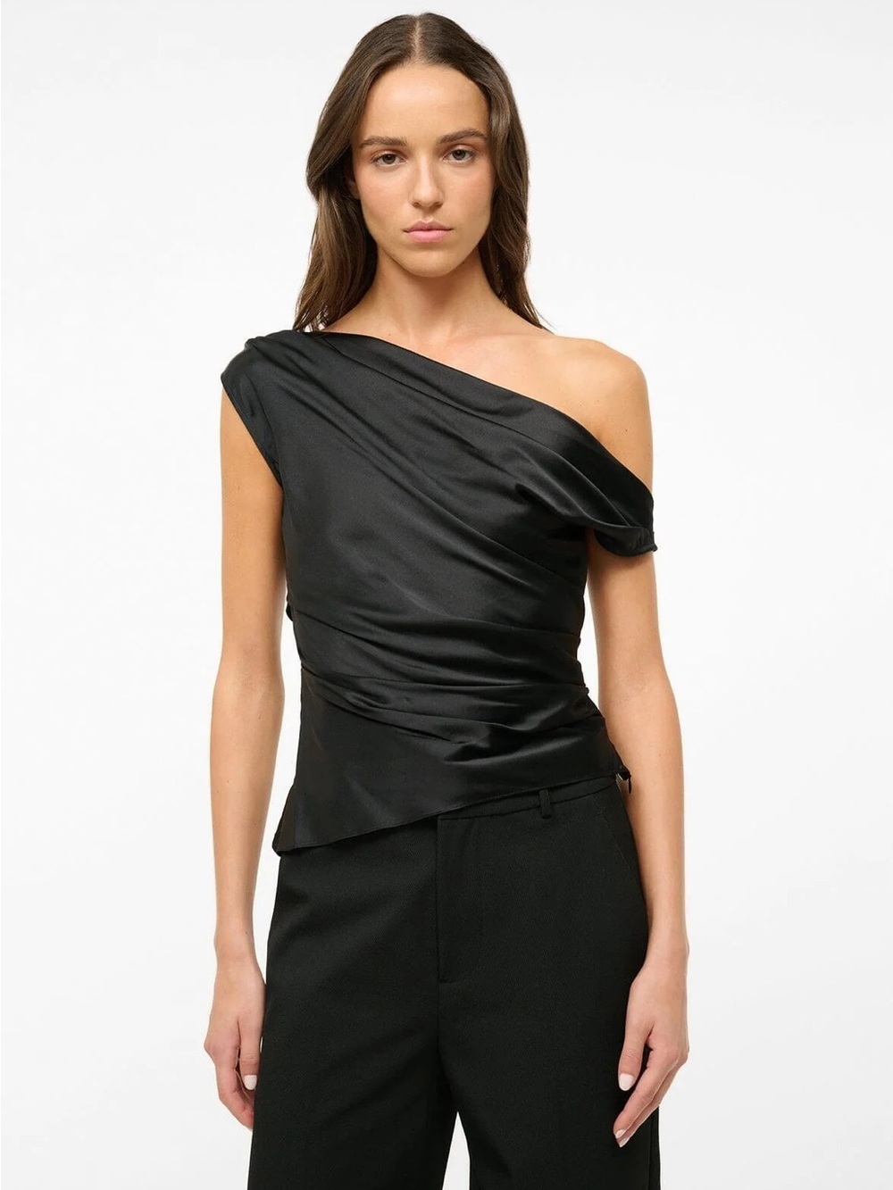 Nwt Staud Phare Asymmetric Silk-Blend Top